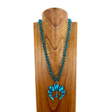 NKS230506-13    "24 inches turquoise color roundel crystal Necklace with  blue crystal squash blossom pendent"