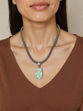 NKS230529-01-GREEN     "21 inches silver roundel Navajo pearl bead with  green stone pendent Necklace"