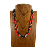 NKS230529-04     "21 inches Double strings orange coral with silver  Navajo pearl bead Necklace"