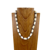NKS230529-06     "21 Inches white cylinder coral with silver Navajo pearl  bead Necklace"