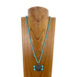 NKS230529-11     "33 Inches 6mm blue turquoise stone with  Indian head pendent Necklace"