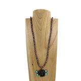NKS230529-13    " 33 Inches 6mm cooper Navajo pearl with  Indian head pendent Necklace"