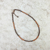 NKS230603-02-ORANGE     16 inches 4mm orange stone with cooper Navajo pearl             bead Necklace