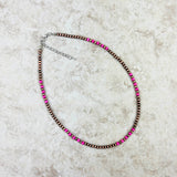 NKS230603-02-PINK     16 inches 4mm pink stone with cooper Navajo pearl             bead Necklace