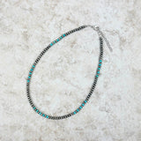 NKS230603-03-BLUE      "16 inches 4mm blue turquoise stone with silver  Navajo pearl bead Necklace"