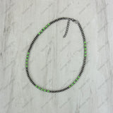 NKS230603-03-GREEN                  16‘’ 4mm Silver Navajo pearl with green stone Beads Necklace