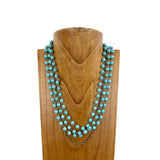 NKS230603-04     "23 Inches 3 layers 8mm blue turquoise stone beads  with brass color metal chain Necklace"