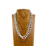 NKS230603-07     "23 Inches 3 layers 8mm white stone beads with  brass color metal chain Necklace"
