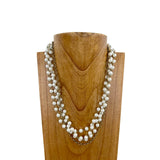 NKS230603-08     "23 Inches 3 layers 8mm glass pearl beads with  brass color metal chain Necklace"