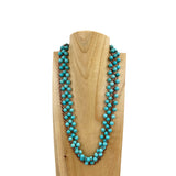 NKS230603-09     "23 Inches 3 layers 8mm blue turquoise stone beads with  cooper color metal chain Necklace"