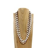 NKS230603-12     "23 Inches 3 layers 8mm white stone beads with  cooper metal chain Necklace"