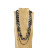 NKS230603-14      "23 Inches 3 layers 8mm silver Navajo pearl beads with  silver metal chain Necklace"