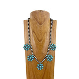 NKS230617-03-BLUE	"Silver Navajo pearls bead with blue turquoise stone concho Necklace"