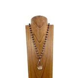 NKS230702-04	"33 Inches copper Navajo pearl beads with clear crystal  teardrop pendant Necklace"