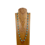 NKS230702-05       "32 Inches long small blue turquoise cross and brown crystal  with copper metal chain Necklace"