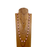 NKS230702-09	"32 inches Small light pink cross and brown crystal with  copper metal chain Necklace"