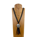 NKS230702-10       "30 Inches black braid leather with silver bull rider  pendant Necklace"