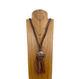 NKS230702-14	"30 inches Dark brown braided leather with silver  bull rider pendant Necklace"