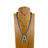 NKS230704A-BLUE        21 Inches 10mm silver Navajo pearl beads with blue turquoise stone letter A pendant Necklace