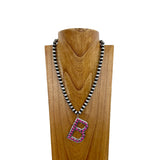 NKS230704B-MUTI	21 Inches 10mm silver Navajo pearl beads with muti stone letter B pendant Necklace