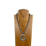 NKS230704G-MUTI	21 Inches 10mm silver Navajo pearl beads with muti stone letter G pendant Necklace