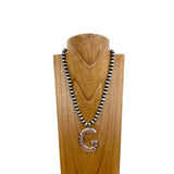 NKS230704G-MUTI	21 Inches 10mm silver Navajo pearl beads with muti stone letter G pendant Necklace
