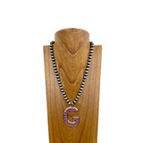 NKS230704G-MUTI	21 Inches 10mm silver Navajo pearl beads with muti stone letter G pendant Necklace