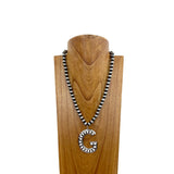 NKS230704G-MUTI	21 Inches 10mm silver Navajo pearl beads with muti stone letter G pendant Necklace