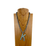 NKS230704K-WHITE	21 Inches 10mm silver Navajo pearl beads with white stone letter K pendant Necklace
