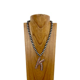 NKS230704K-WHITE	21 Inches 10mm silver Navajo pearl beads with white stone letter K pendant Necklace