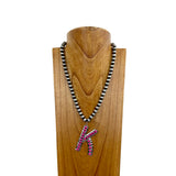 NKS230704K-WHITE	21 Inches 10mm silver Navajo pearl beads with white stone letter K pendant Necklace