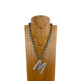 NKS230704M-MUTI	21 Inches 10mm silver Navajo pearl beads with muti stone letter M pendant Necklace