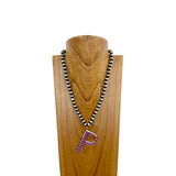 NKS230704P-PINK	21 Inches 10mm silver Navajo pearl beads with pink stone letter P pendant Necklace