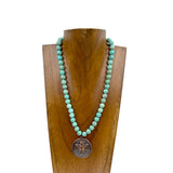 NKS230708-06	"16 Inches long green turquoise stone with  copper Eagle pendant Necklace"