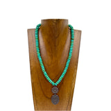 NKS230708-09	"16 Inches long green roundel turquoise stone with copper  concho pendant Necklace"