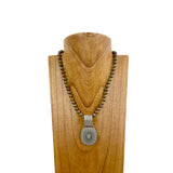 NKS230708-10	"18 inches long brown jasper stone with silver metal concho  pendant Necklace"