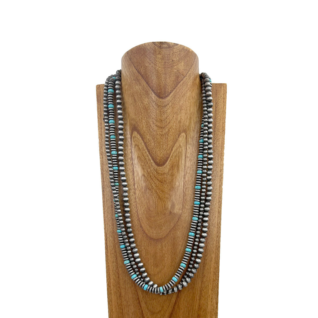 NKS230812-02        31 inches silver Navajo pearl with blue turquoise stone beads Necklace