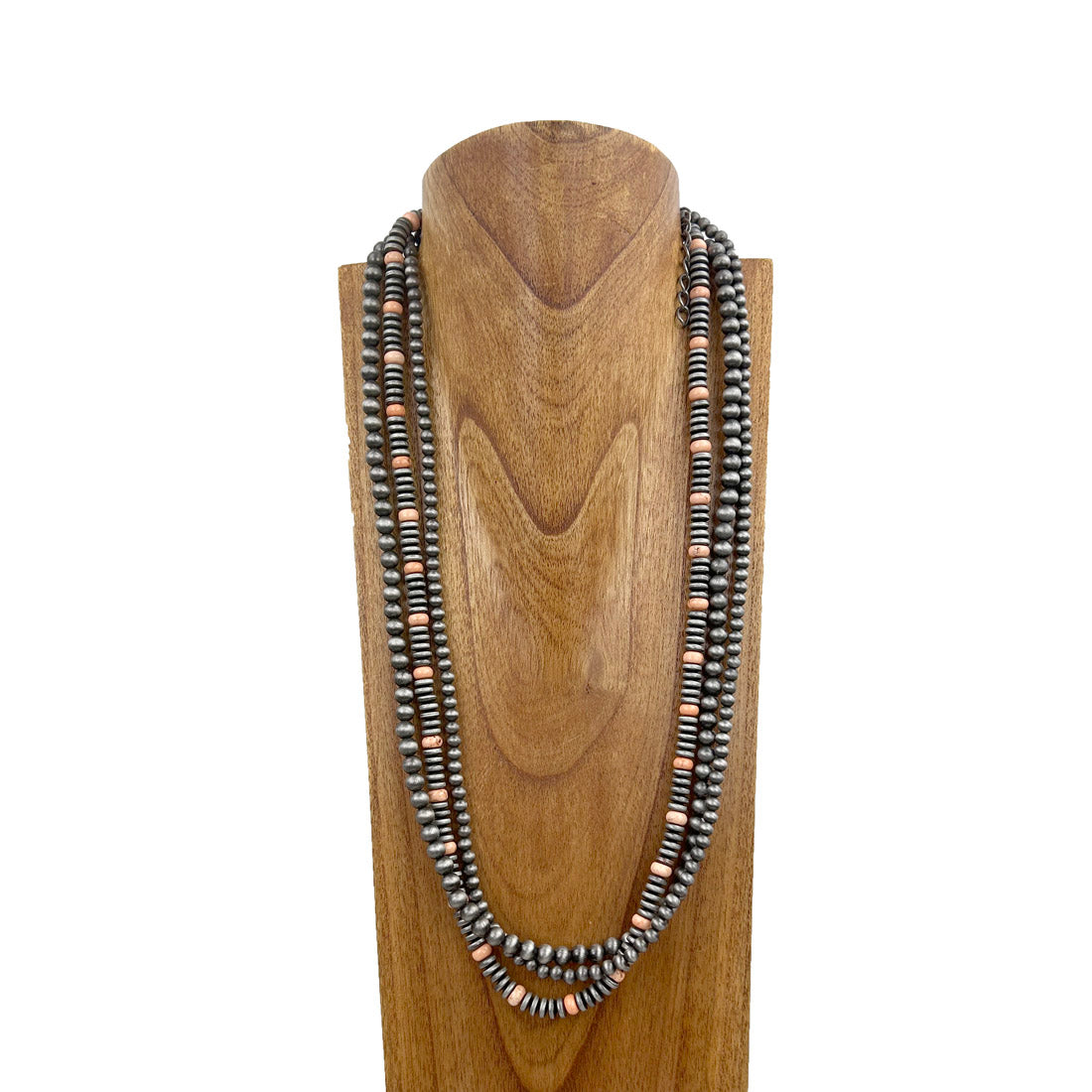 NKS230812-03        31 inches silver Navajo pearl with orange stone beads Necklace