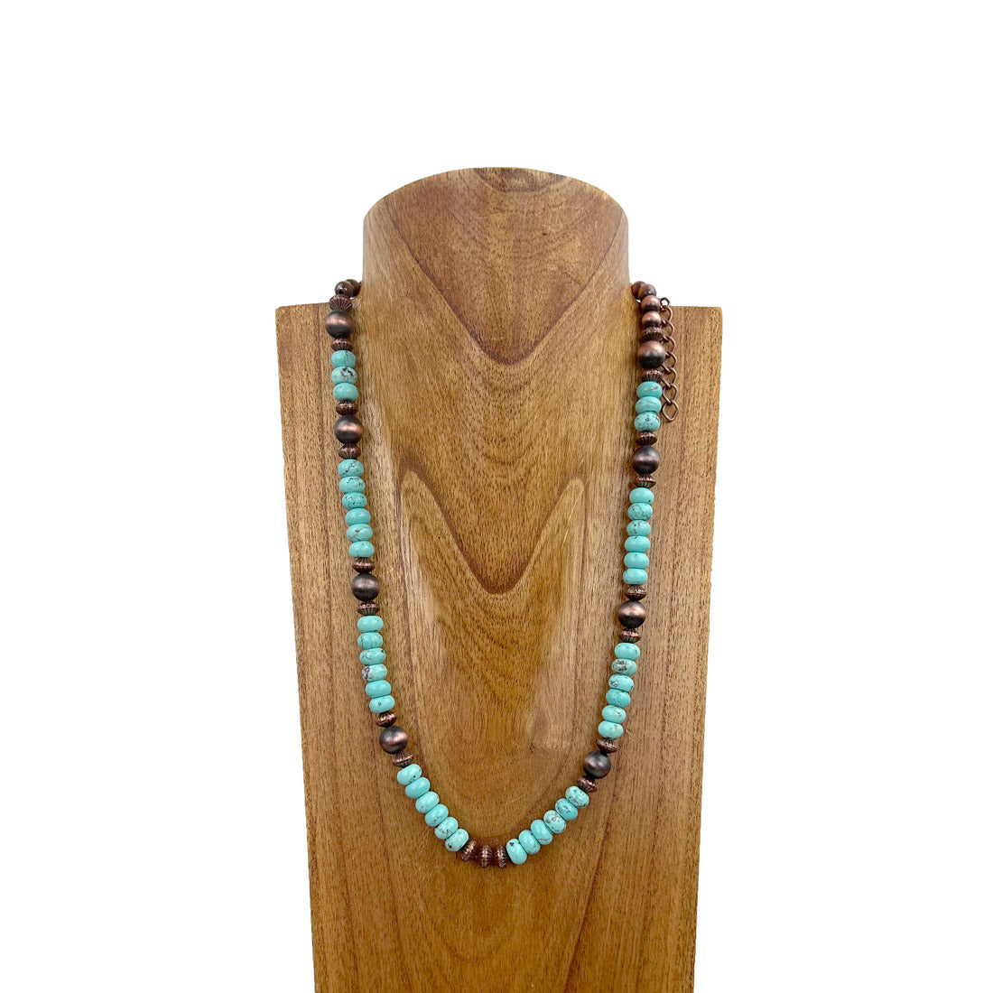 NKS230812-04     24 inches copper Navajo pearl with blue turquoise stone beads Necklace