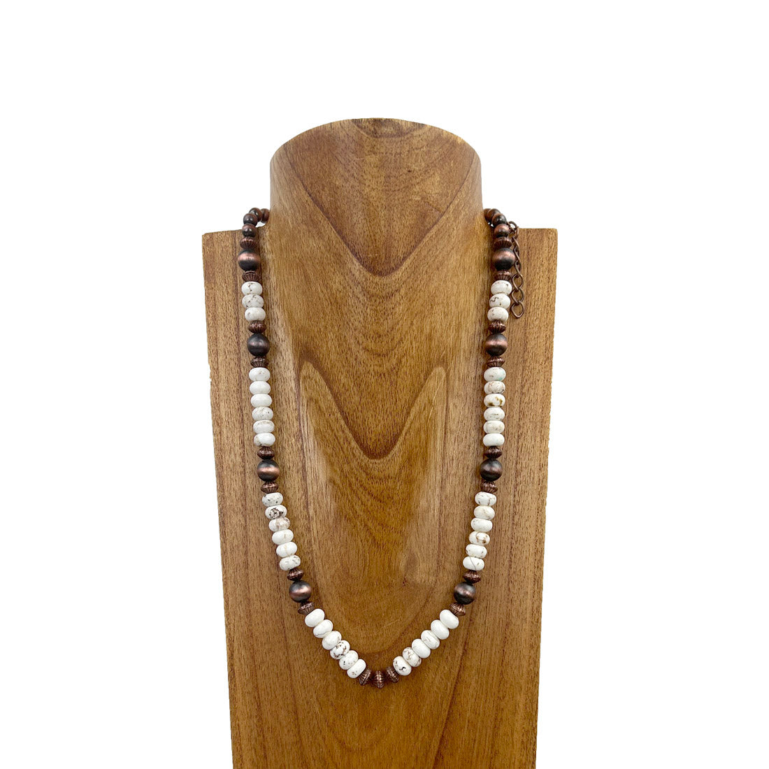 NKS230812-05     24 inches copper Navajo pearl with white stone beads Necklace