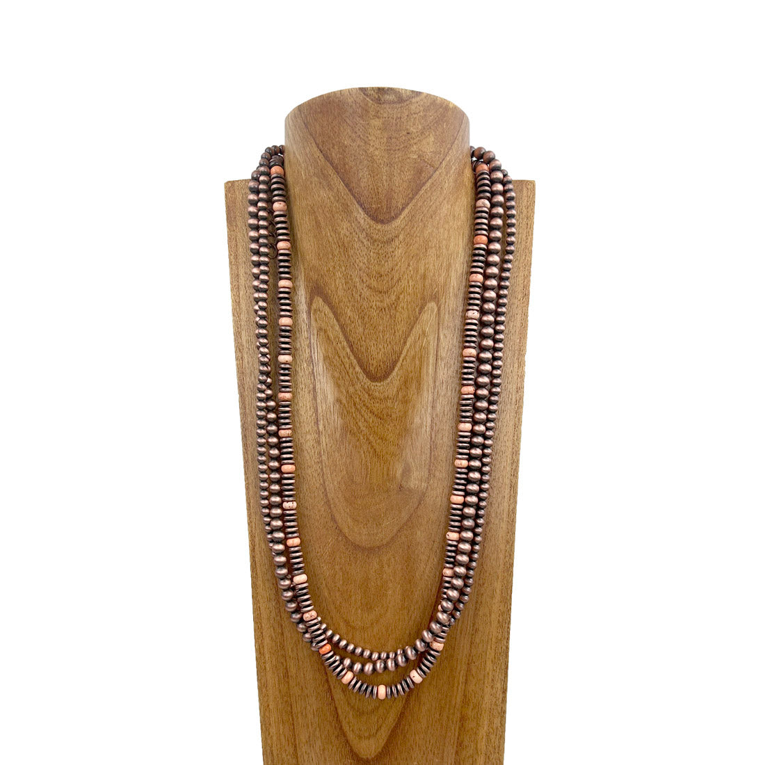 NKS230812-14     31 inches copper Navajo pearl with orange stone beads Necklace