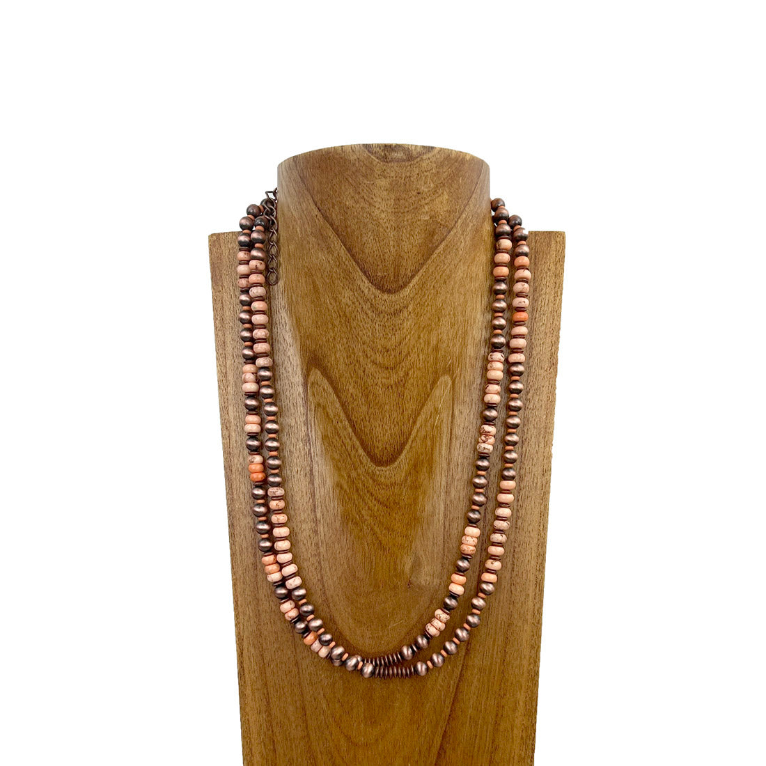 NKS230812-21             24 inches copper Navajo pearl with orange stone beads Necklace