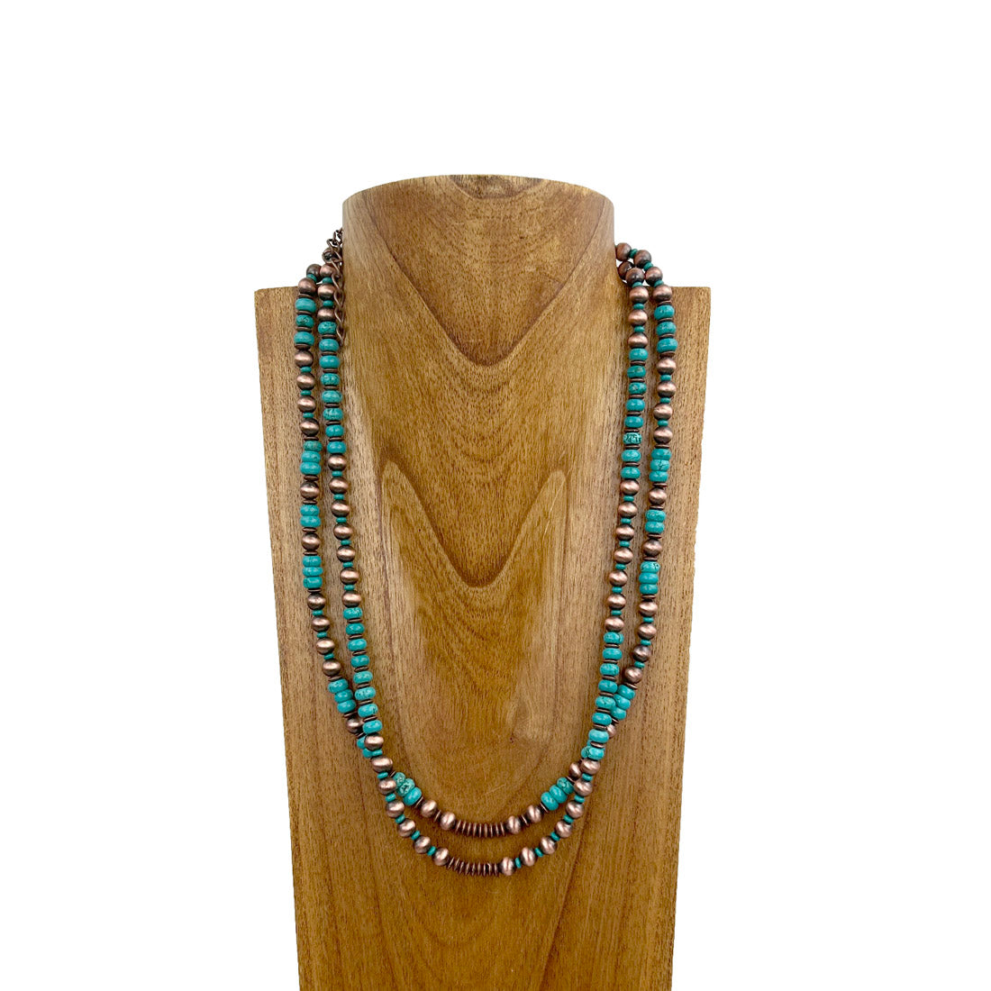 NKS230812-22             24 inches copper Navajo pearl with green stone beads Necklace