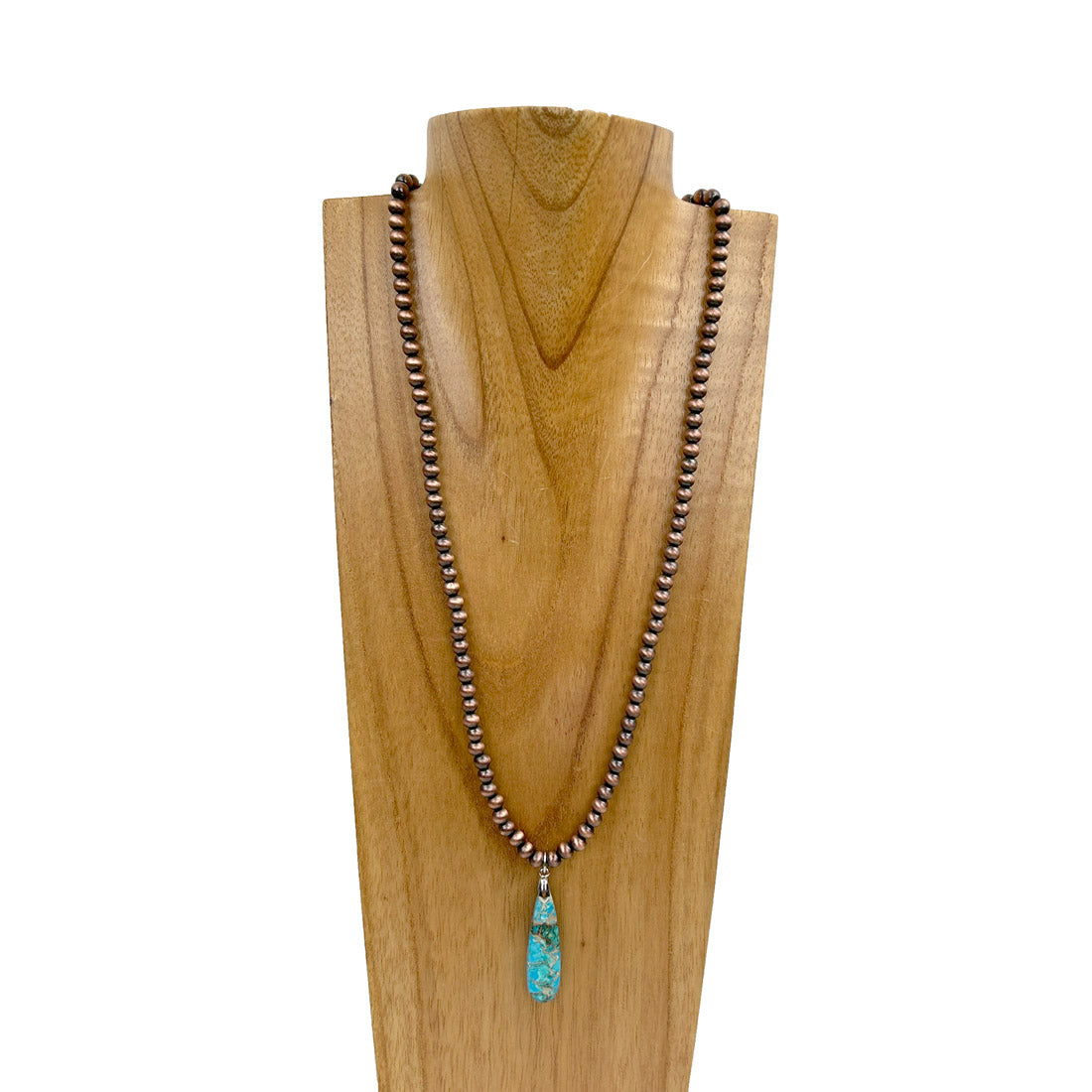 NKS230818-05       24 inches 6mm copper Navajo pearl beads with blue turquoise teardrop Necklace