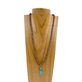 NKS230818-05       24 inches 6mm copper Navajo pearl beads with blue turquoise teardrop Necklace