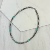 NKZ231028-13              16 Inches silver Navajo pearl with blue roundel turquoise stone Necklace