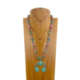 NKS231028-19         24 Inches silver Navajo pearl and blue roundel turquoise stone beads with blue squash blossom Necklace