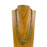 NKS231028-23                     22 Inches silver Navajo pearl with green turquoise stone beads Necklace