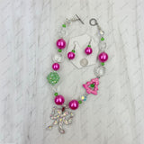 NKS231028-49            Muti color crystal ball and Christmas tree with bow tie Necklace