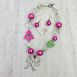 NKS231028-49            Muti color crystal ball and Christmas tree with bow tie Necklace